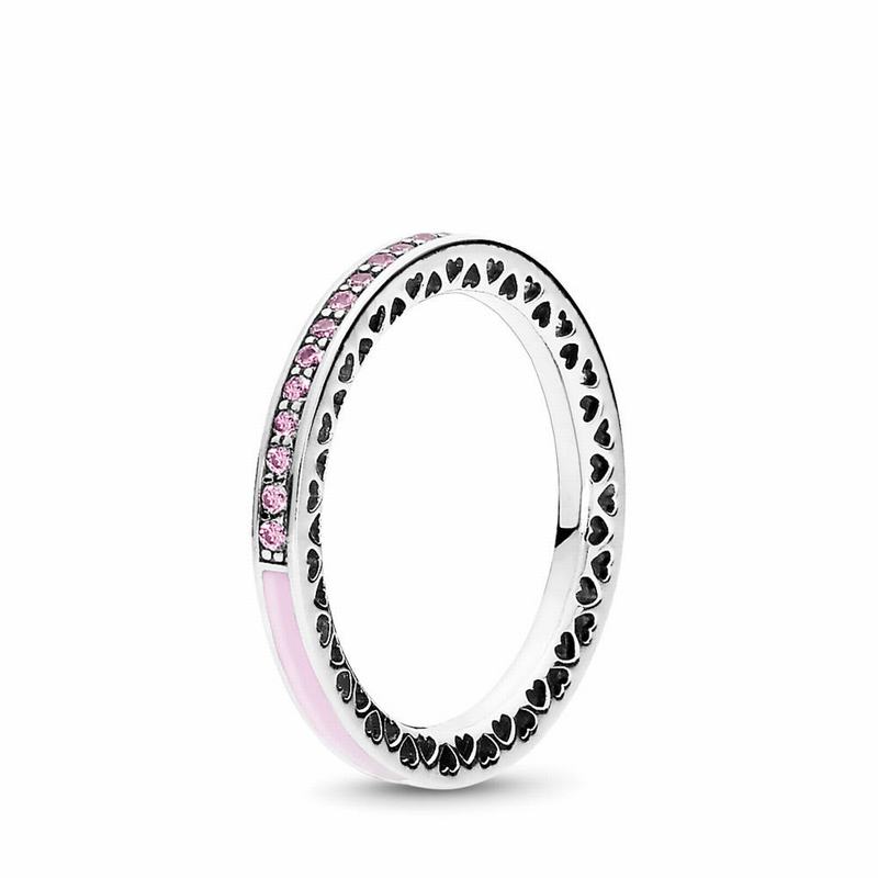 Pandora Radiant Hearts Stackable Ring - Sterling Silver/Enamel/Pink/Cubic Zirconia - Canada | AL9023